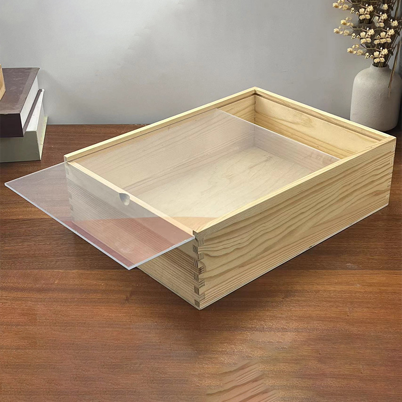 抽拉盖实木盒有机玻璃盖抽拉盖长方形正方形木盒透明盖亚克力木盒