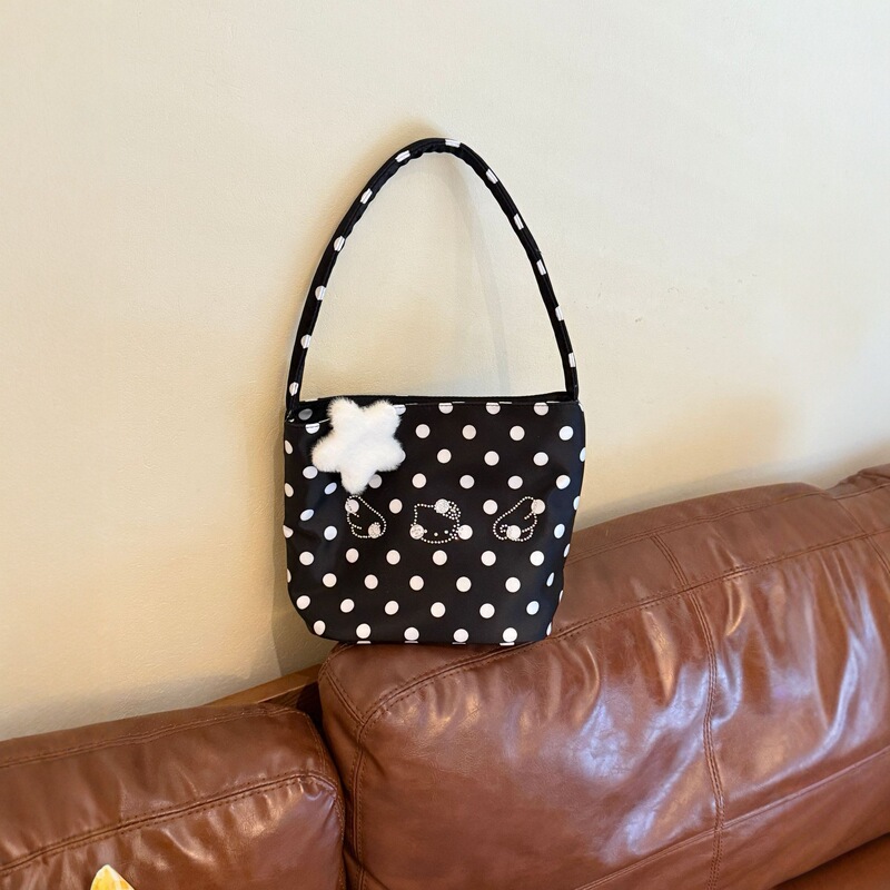 Fashionable Korean Niche Kitty Armpit Bag Commuter Zipper Small Square Bag Black and White Polka Dot Shoulder Bag Handbag Fashionable Korean Niche Kitty Armpit Bag Commuter Zipper Small Square Bag Black and White Polka Dot Shoulder Bag Handbag