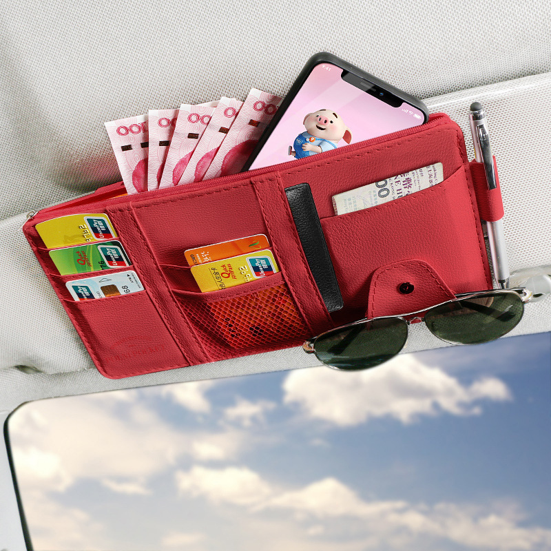 Car Sun Visor Card Holder Glasses Holder Multi-Functional Bill Holder Car Mobile Phone Id Holder Car Storage Bag