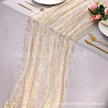 跨境金色薄网纱闪光金箔婚礼迎婴派对节日圣诞装饰桌旗氛围感装饰