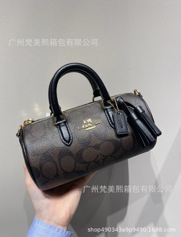 高品质蔻家涂层老花Lacey 20笔筒包欧美复古单肩斜挎包手提圆筒包|undefined