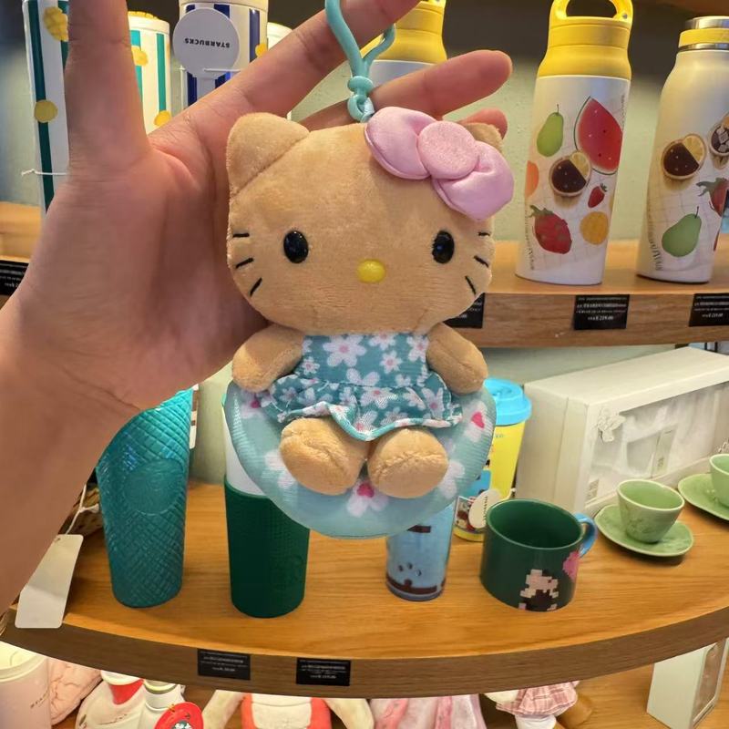 日系卡通动漫灯芯绒卷毛摇粒绒KT猫钥匙扣挂件公仔女生背包挂饰|undefined