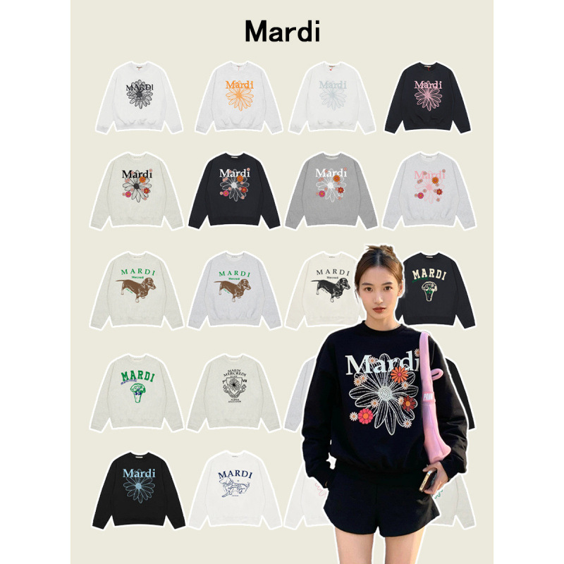 韓国のトレンディなブランドスウェットシャツ女性のためのデイジー新しいプリント刺繍ラウンドネックトップ春薄いスウェットシャツ|undefined