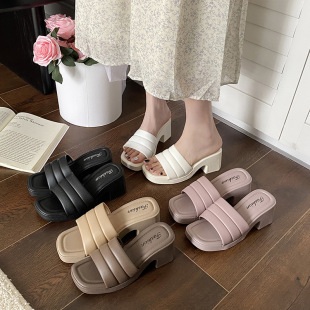 Popular high-heeled slippers women's summer outdoor 2024 new all-match fashion thick-soled online famous women's wedge sandals