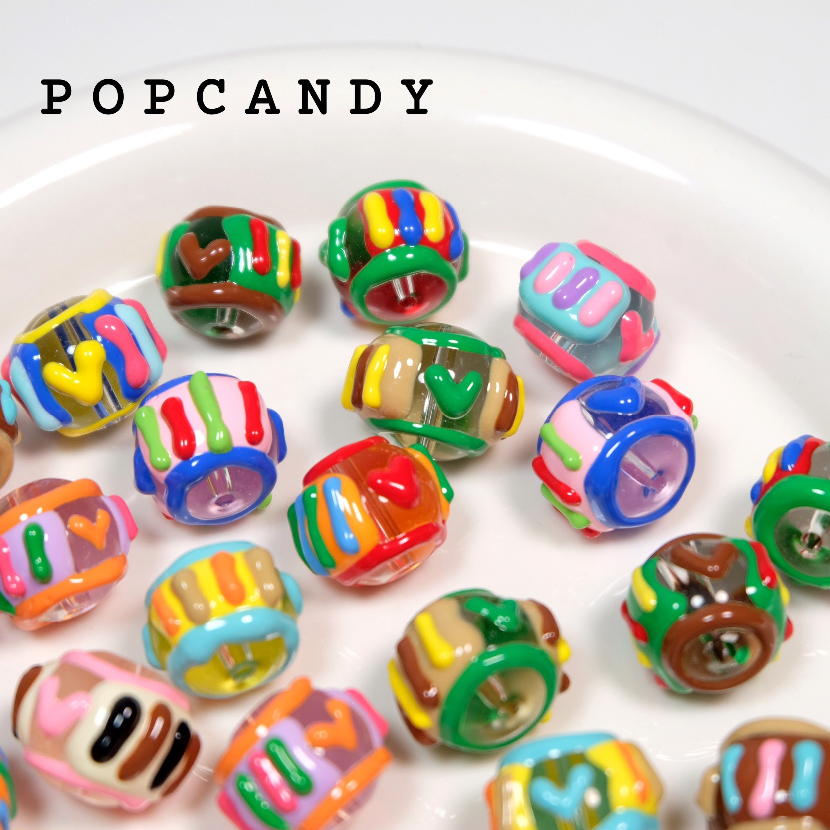 Cross-hatch heart cute colorful hand-drawn bead DIY handmade jewelry handmade necklace string beads bracelet phone chain scattered beads