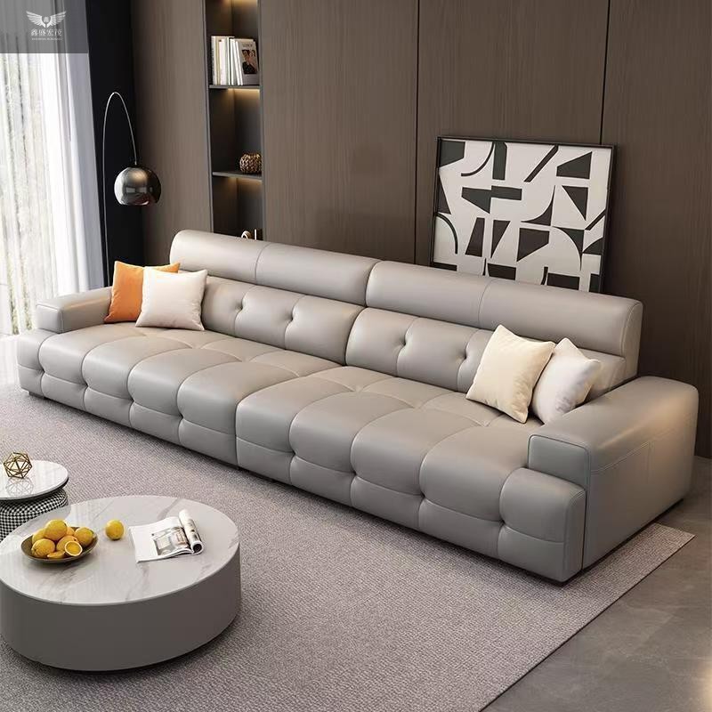 Sofá de cuero minimalista italiano, simple y moderno, apartamento grande y pequeño, sala de estar, sofá de cuero Lawrence de lujo ligero