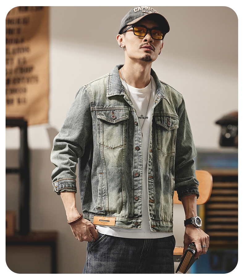 Giacca di jeans uomo american retro lavaggio vintage oversize_voghion.com