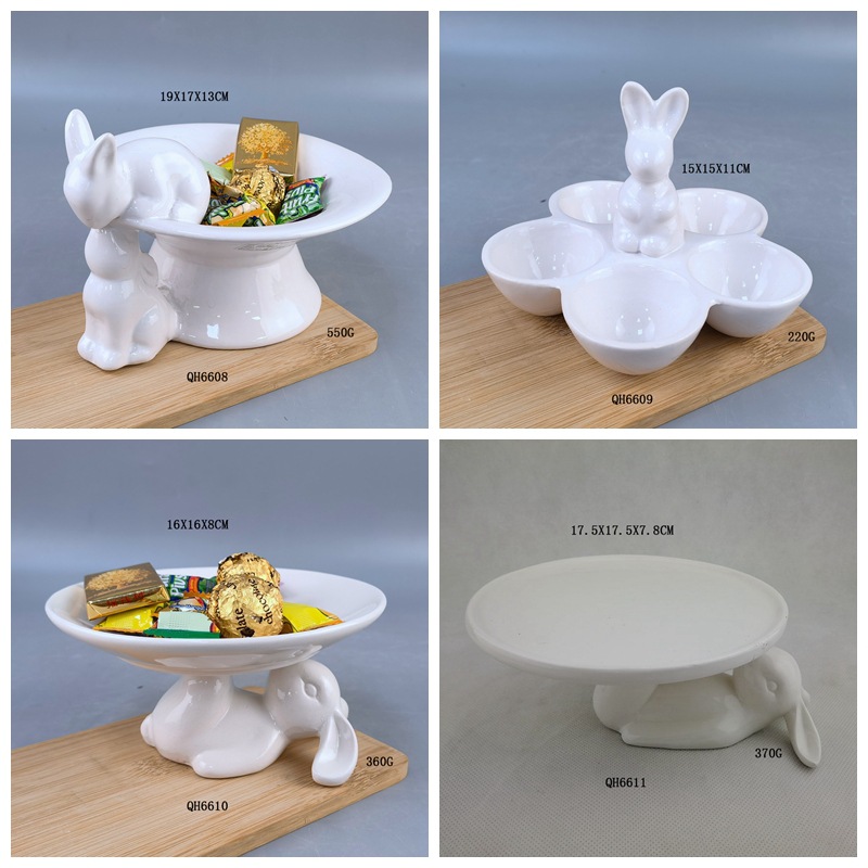 Plato de cerámica para pastel de conejito de Pascua, portavasos de cerámica con forma de huevo, bandeja para huevos con forma de conejito, plato para huevos, plato para dulces, cerámica hecha a mano