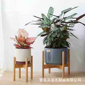 北欧实木十字花架阳台客厅鱼缸花盆架办公室植物绿萝多肉盆载架