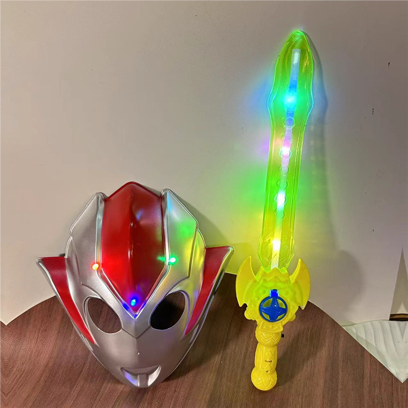 Niños Grigor luminoso máscara de dibujos animados chico flash espada transformación varilla retráctil parque mercado nocturno puesto