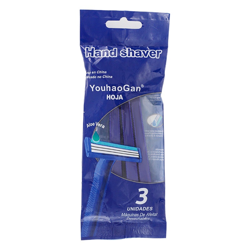 Comercio exterior Venta caliente de acero inoxidable de tres capas hoja de afeitar desechable maquinilla de afeitar de los hombres 3 paquete en stock