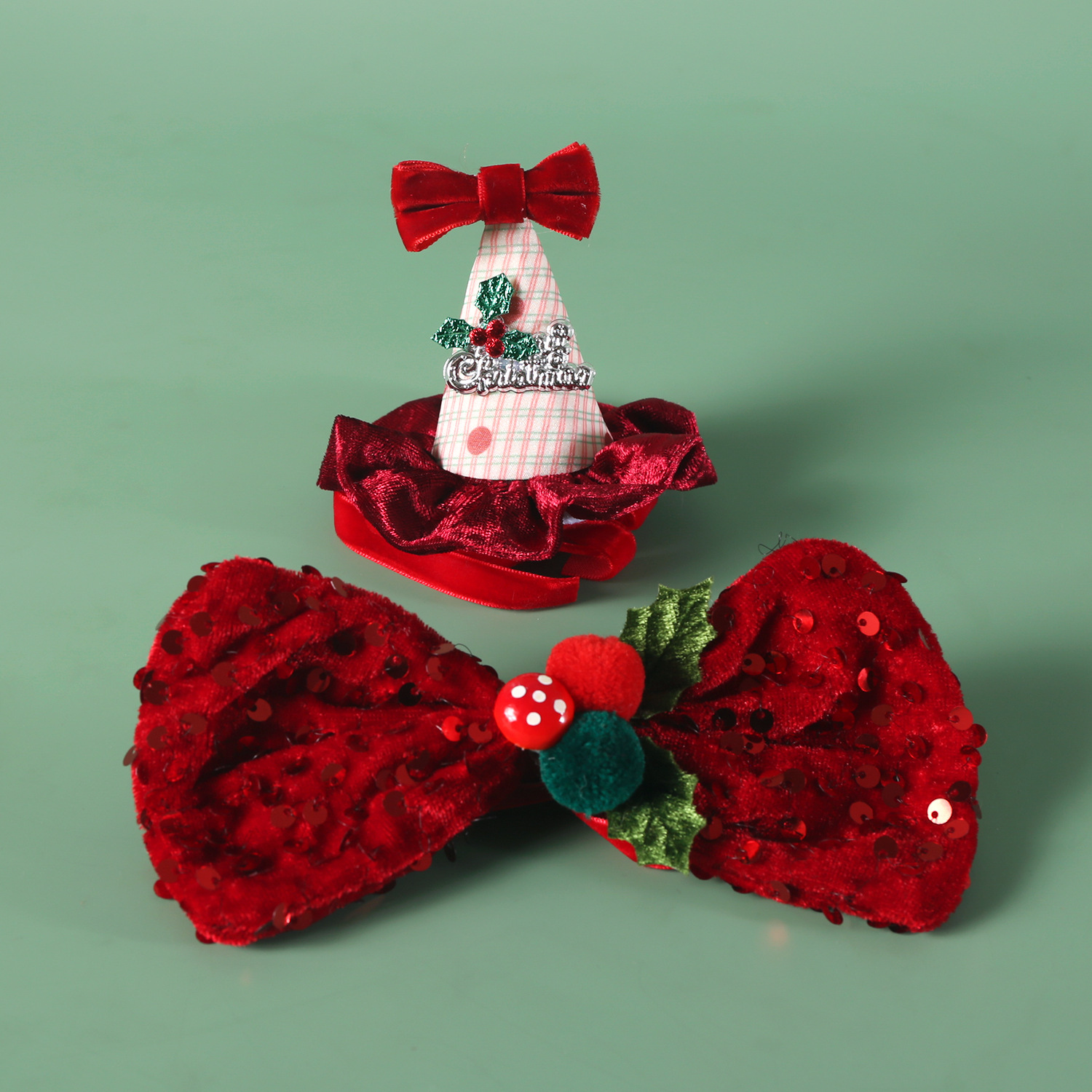 Mascotas de Navidad sequillas de seda collar de arco corbata rayas encaje sombrero pequeño estereoscópico vestido de gato y perro