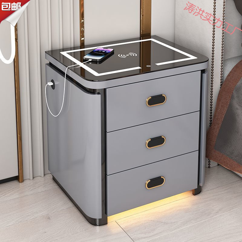 保险柜床头柜一体多功能卧室轻奢简约音箱指纹保险箱床边免安装