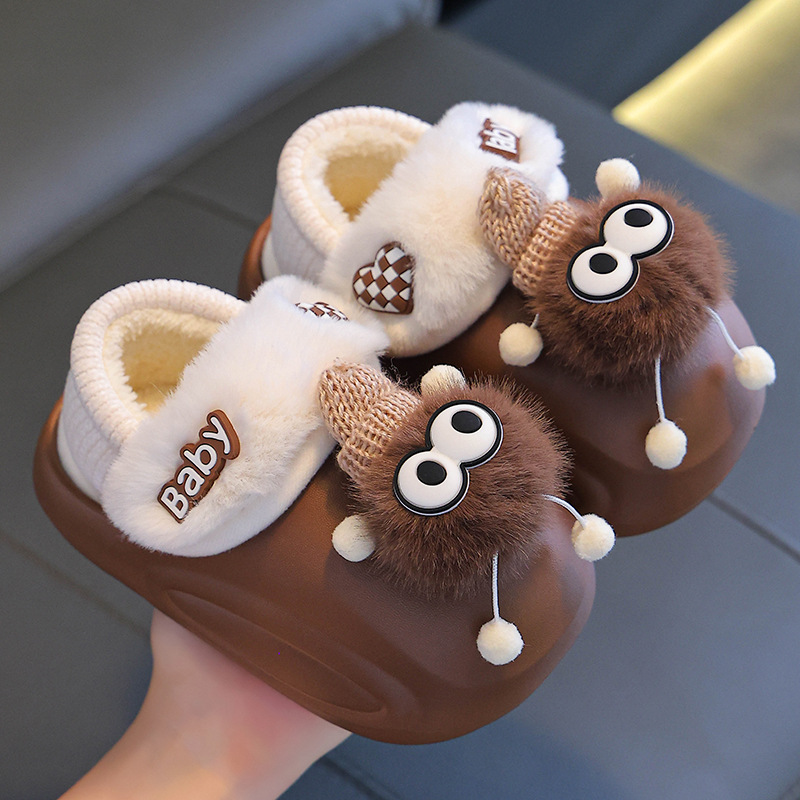 Zapatillas de algodón de invierno para niños, zapatillas de algodón cálidas y veludo EVA impermeables, bolsas para padres e hijos, zapatos de algodón caseros para bebés