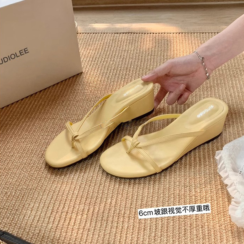 Pantuflas de uva mamá chanclas de tacón 6cm de altura ~ Sandalias y zapatillas de tacón de cuña con férula francesa al aire libre