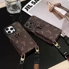 Foreign trade luxury diagonal cross flower suitable for Apple 17 Promax phone case iPhone 15 detachable lens 12 card bag