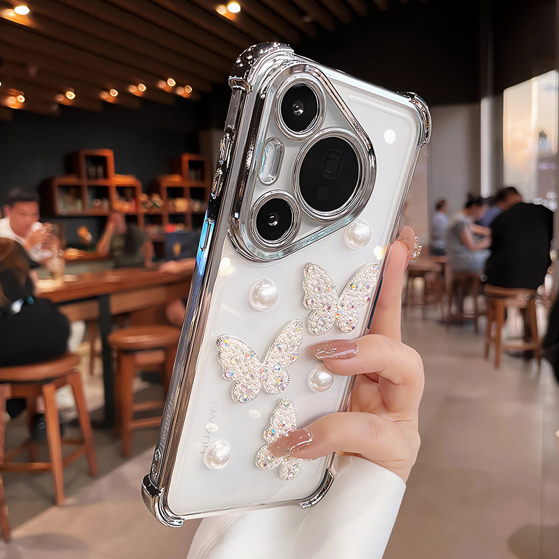 蝴蝶珍珠适用华为pura80手机壳mate70pro新款透明p80pro+高级感50|undefined