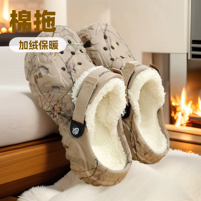Мужские хлопковые тапочки на зиму 2025 года, новые теплые хлопковые туфли на толстой подошве с флисовой подкладкой, амортизацией из EVA и закрытым носком.