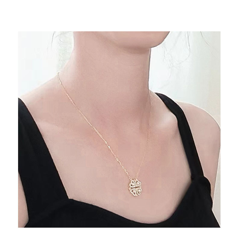 Daily Occasion Sterling Silver Material Sterling Silver Zircon Cable Chain Plating Four Leaf Clover Heart Shape Pendant Necklace