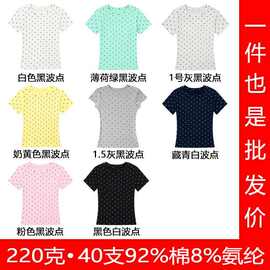 工厂直销美式辣妹波点正肩短袖t恤女定制图案春夏轻亚风修身显瘦
