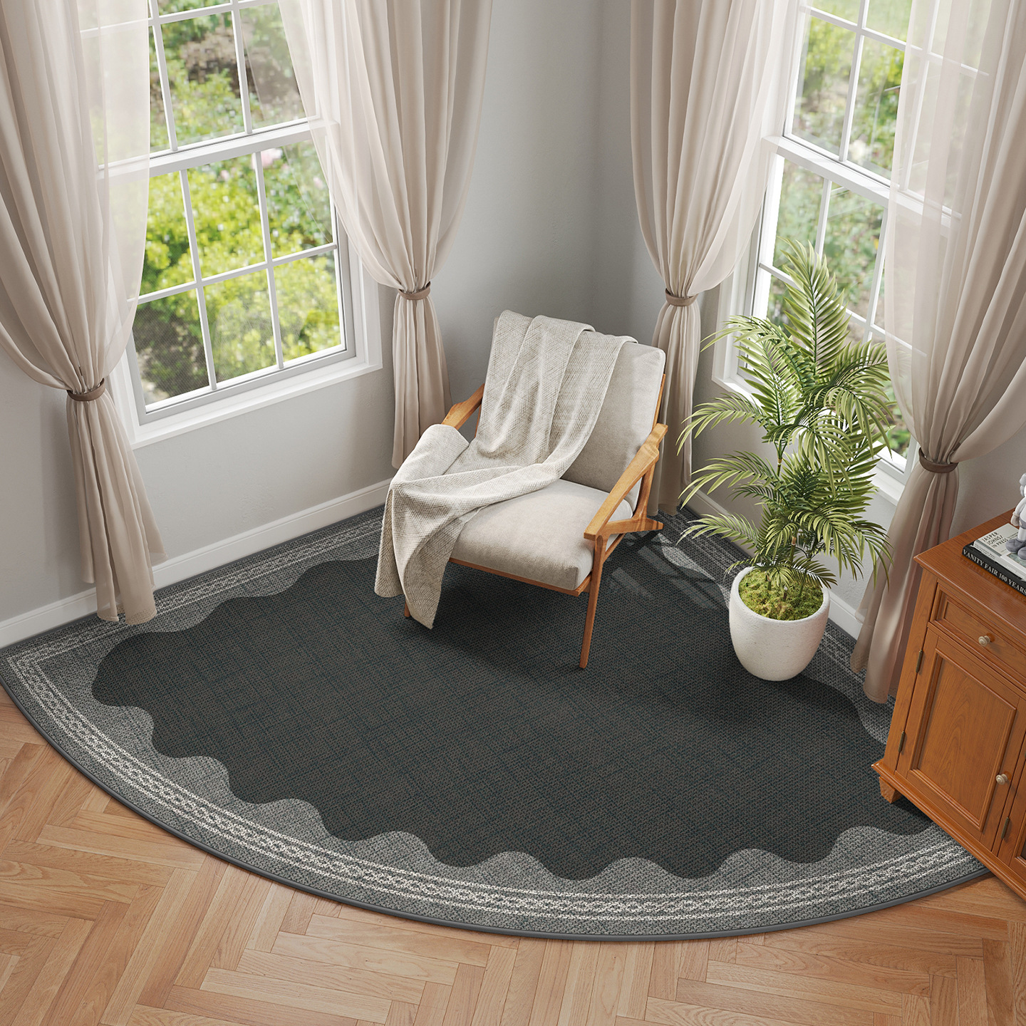 Luz de lujo en forma de ventilador dormitorio alfombra de cama suave a favor de la piel antideslizante resistente a la suciedad fácil de cuidar dormitorio decoración alfombra de pies
