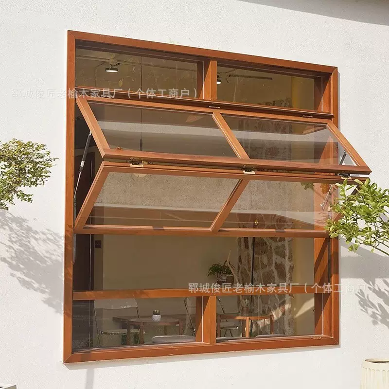 新中式折叠窗框老榆木咖啡蛋糕店复古木制推拉窗多规格装饰窗户架