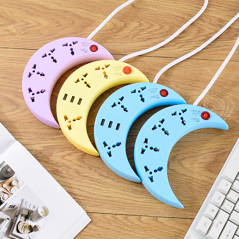 出口 外销 创意新款特色月亮形USB 彩色排插 插座 插板厂家 南美