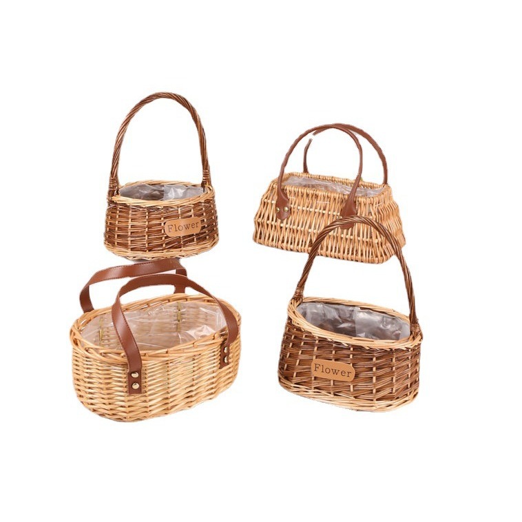 Encaje Mini encaje princesa cesta sauce Vine hierba olla tejida verde rosa flor niños foto cesta mano regalo cesta de flores de mano