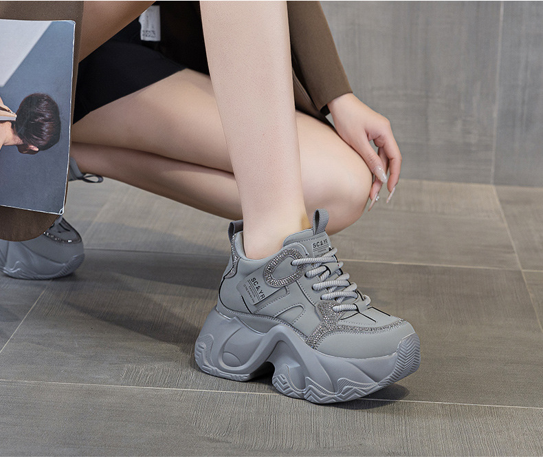 Giày sneaker nữ đế dày chunky tăng chiều cao ẩn dây buộc thời trang — M2983 lớp lót đơn màu nâu, M2983-1 plus nâu nhung, M2983-1 plus nhung xám, M2983 lớp lót đơn màu xám chi tiết 19