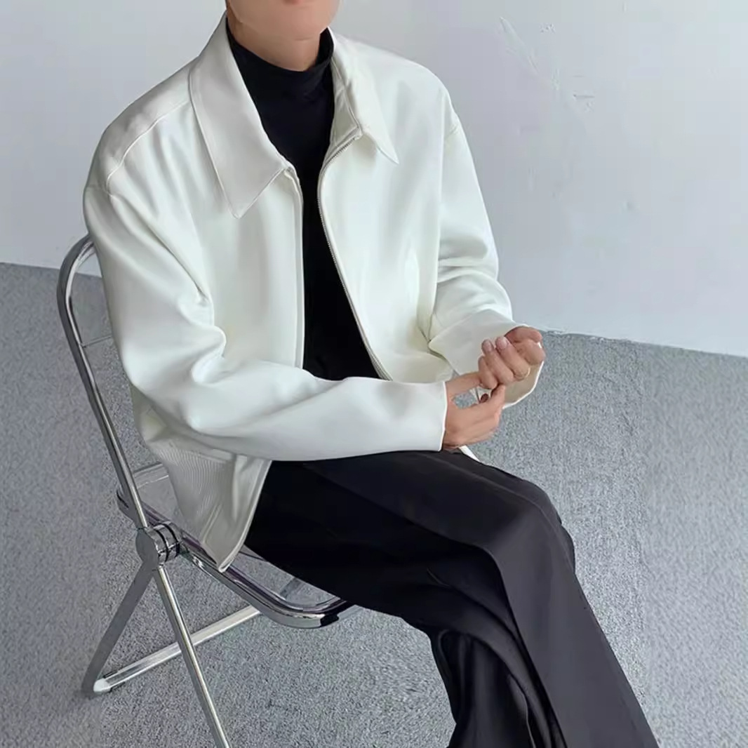 New men's trendy and high-end autumn executive jacket with shoulder pads, short cardigan and zipper, baseball jersey_voghion.com