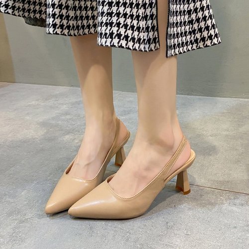 Women's 2024 Spring New Pointed-Toe High Heels with Slim Heel Cover, Open-Back Flat Sandals with Backless Design, Casual and Versatile Flat Shoes