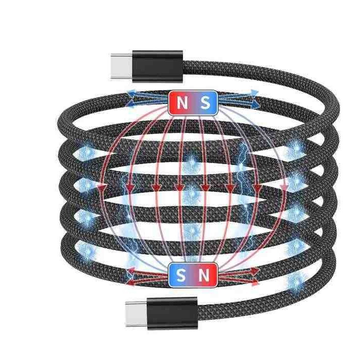 2024 Hot Sale Type C to Type C Cable Nylon Magnetic USB C Cable 1m 60W Fast Charging Cord Retractable