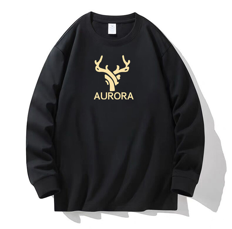 100% algodón pesado de alta calidad 230g de otoño camiseta de manga larga de cuello redondo negro camiseta de base suelta camiseta de mujer