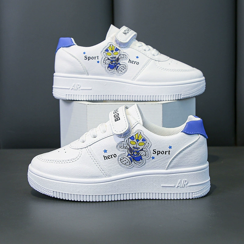 Детская обувь Ultraman Детская маленькая белая обувь Женская обувь 2024 Весенняя и Осенняя обувь для мальчиков Спортивные белые кроссовки