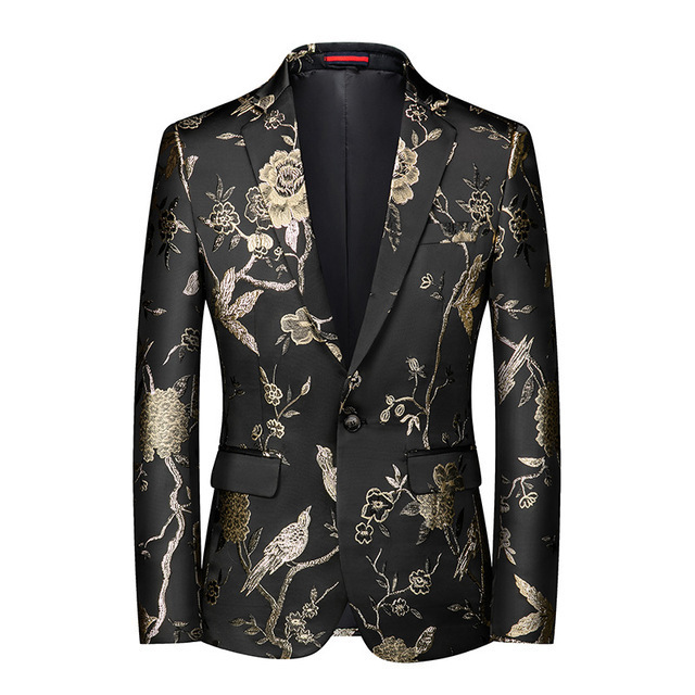 Men's fashion jacquard woodpecker leisure suit jacket stage
