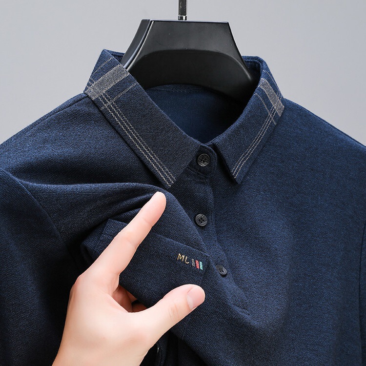 Dad's Pure Cotton Long-Sleeved T-Shirt Men's Lapel Spring and Autum New Middle-Aged and Elderly Men's Clothing Grandpa's Autum Top Polo Shirt