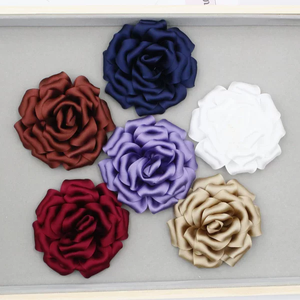 K-Style of 8cm Satin Stereo Rose DIY Hair Accessories Shoes and Hats Corsage Head Flower Wedding Decoration Accessories Stereo Flowers