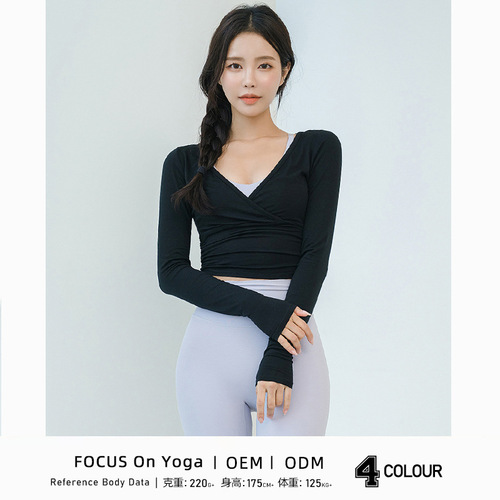  Cross-border New Yoga Wear Crossed Pleated Deep V Sexy Sports Fitness Top Breathable Quick-Drying Pilates Clothing