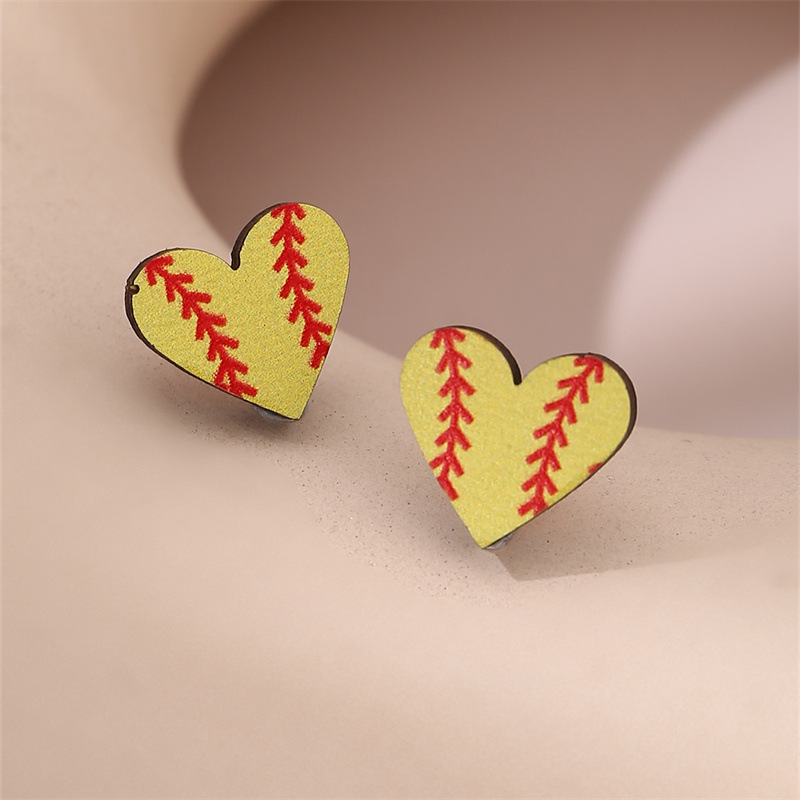 1 Pair Simple Style Rugby Heart Shape Football Wood Ear Studs display picture 9