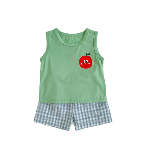 Children's Summer Outfit Set  New Trendy Casual Baby Sleeveless Top and Striped Pants Two-Piece Set