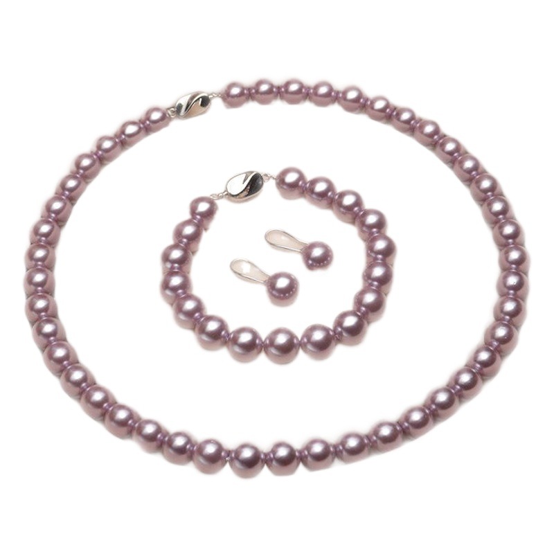 Moda elegante imitación Shell perla joyería traje Shijia mismo estilo redondo rebordear collar pulsera pendientes conjunto de tres piezas