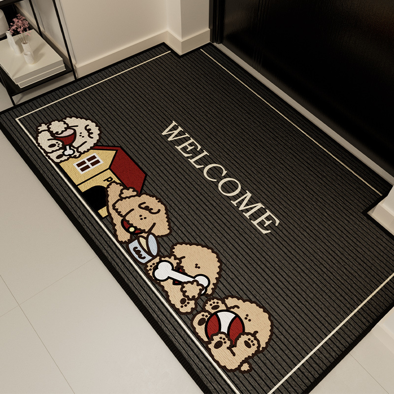 Cute Cartoon High-End Entrance Door Mat for the Foyer, Dirt-Resistant and Easy to Maintain, Realistic Faux Fur Mat