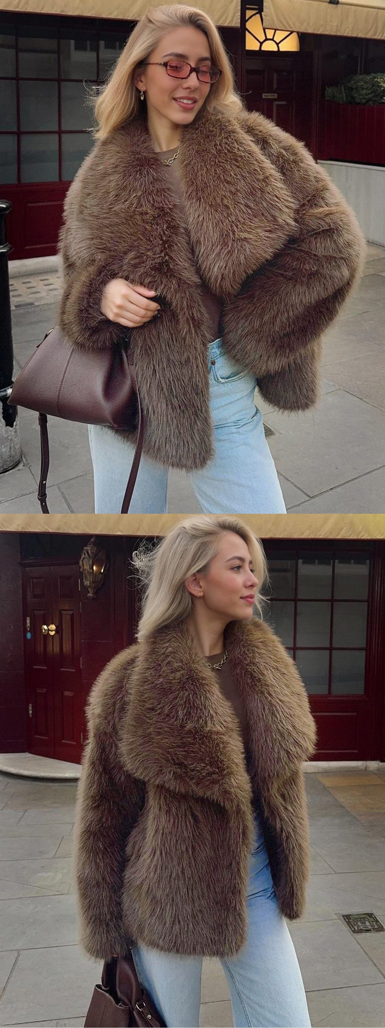 Damen-Kunstpelzjacke – Eleganter Kurzmantel mit Taschen für Herbst und Winter (S-XXXL)_voghion.com