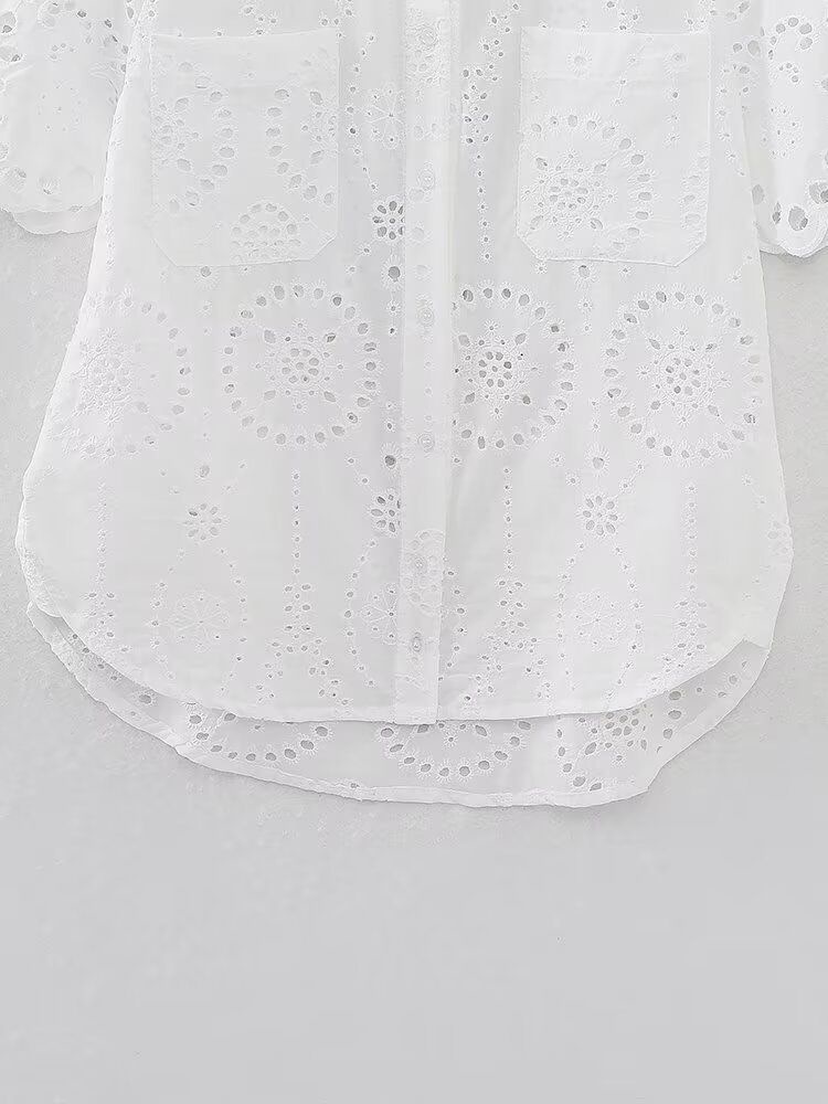 ZARW Self-made Casual Loose Hollow Embroidered Solid Color Top Shorts Set, European And American Style Summer New_ecoleips.com