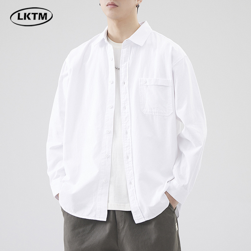 LKTM Men's# American Heavy Cotton Long Sleeve Shirt Men's Casual Retro High-grade White Shirt Jacket LKTM Men's# American Heavy Cotton Long Sleeve Shirt Men's Casual Retro High-grade White Shirt Jacket