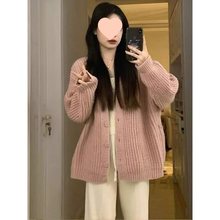 奶系穿搭早春粗针V领毛衣开衫外套女春夏日系复古慵懒风针织上衣