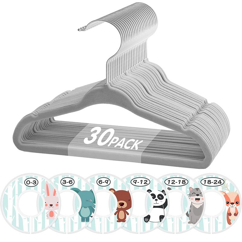 28cm baby flocking hanger for wardrobe, seamless non-slip children flocking hanger velvet material