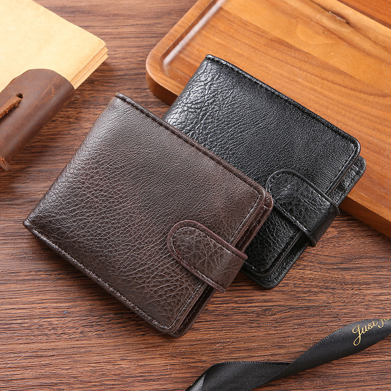 Factory wholesale men's wallet durable leather short foreign trade PU leather zipper buckle wallet new wallet multi-card