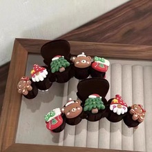 姜饼小熊~可爱植绒鲨鱼夹女2025新款圣诞节后脑勺发抓洋气盘发器