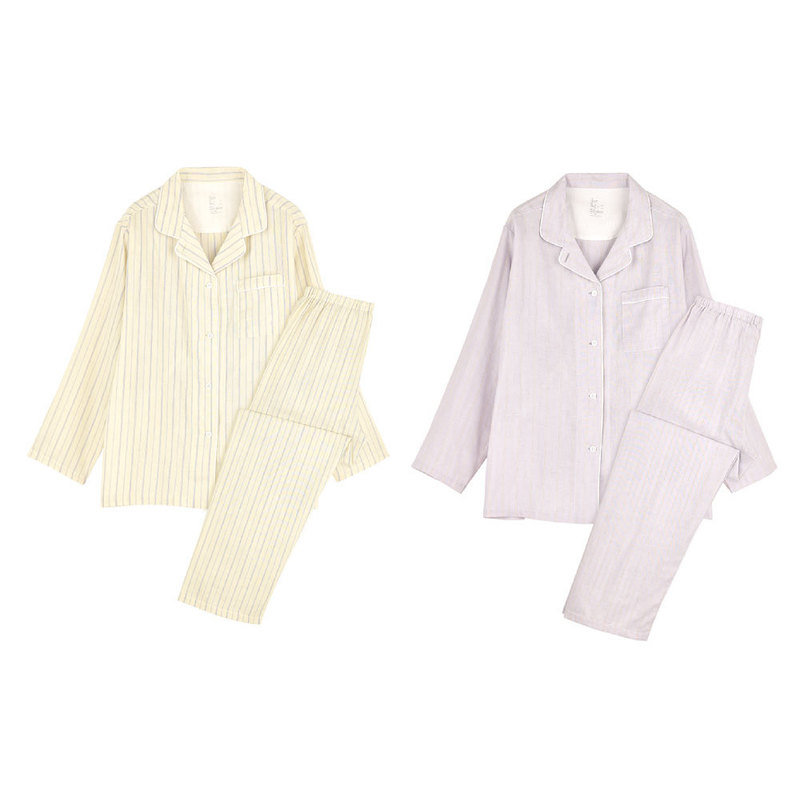 Unprinted Double-Layer Gauze Pajamas, No Side Seams, Long-Sleeved Home Wear Set, Couple Style, Spring Pure Cotton Striped Cotton Gauze Unprinted Double-Layer Gauze Pajamas, No Side Seams, Long-Sleeved Home Wear Set, Couple Style, Spring Pure Cotton Striped Cotton Gauze